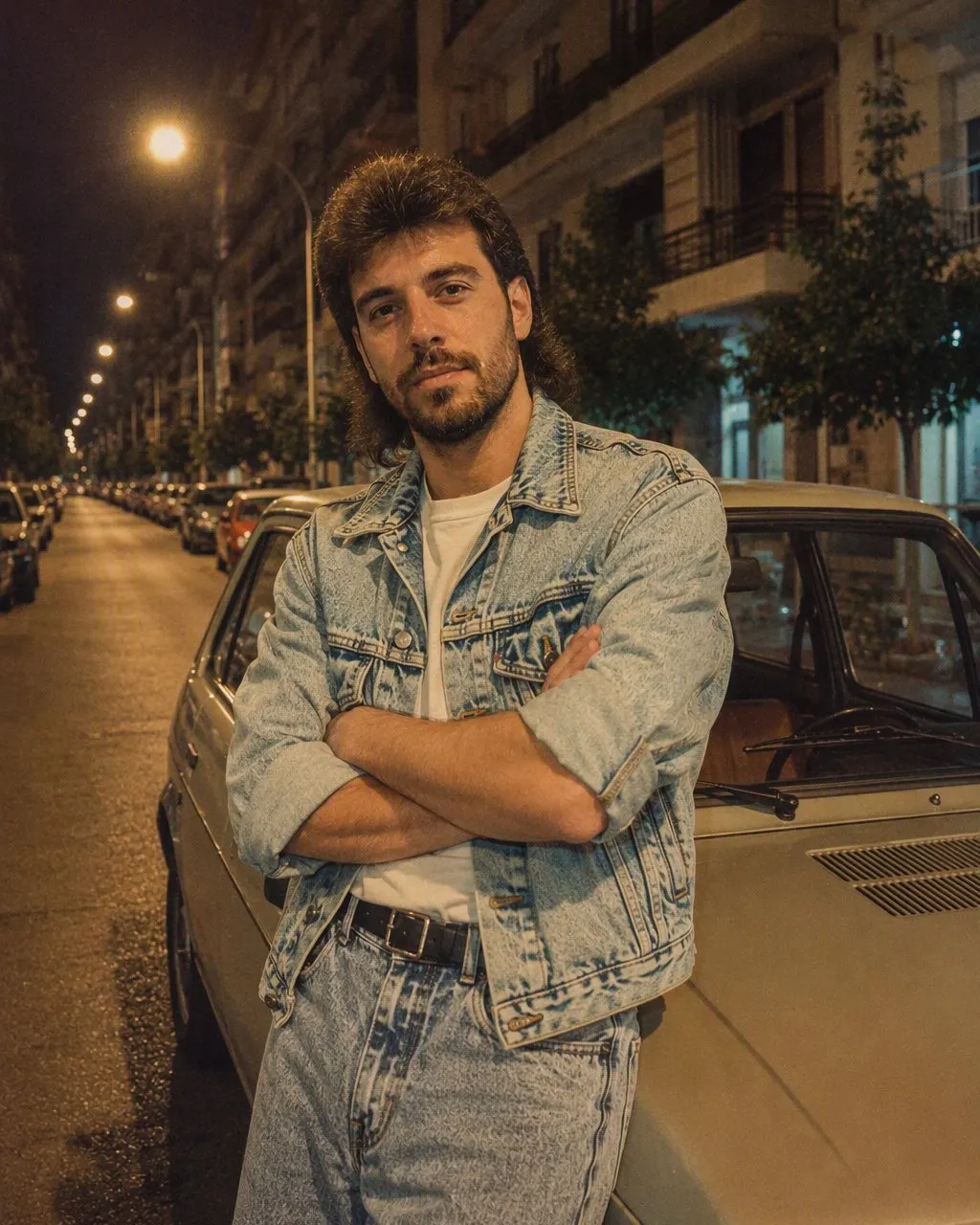 Φωτογραφία δίπλα σε αυτοκίνητο ως βραδινή σκηνή του 1986 με ένα Fiat 127