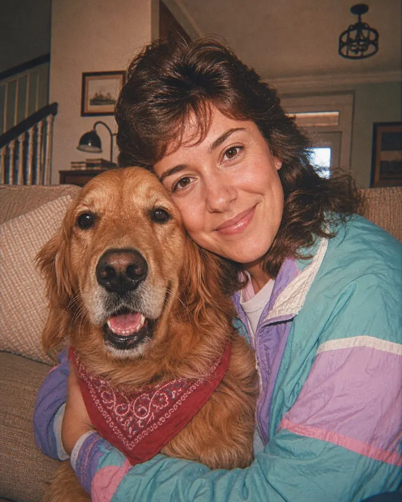 You and your dog on the sofa: the dog stays exactly the same, the bandana is pure 1985.