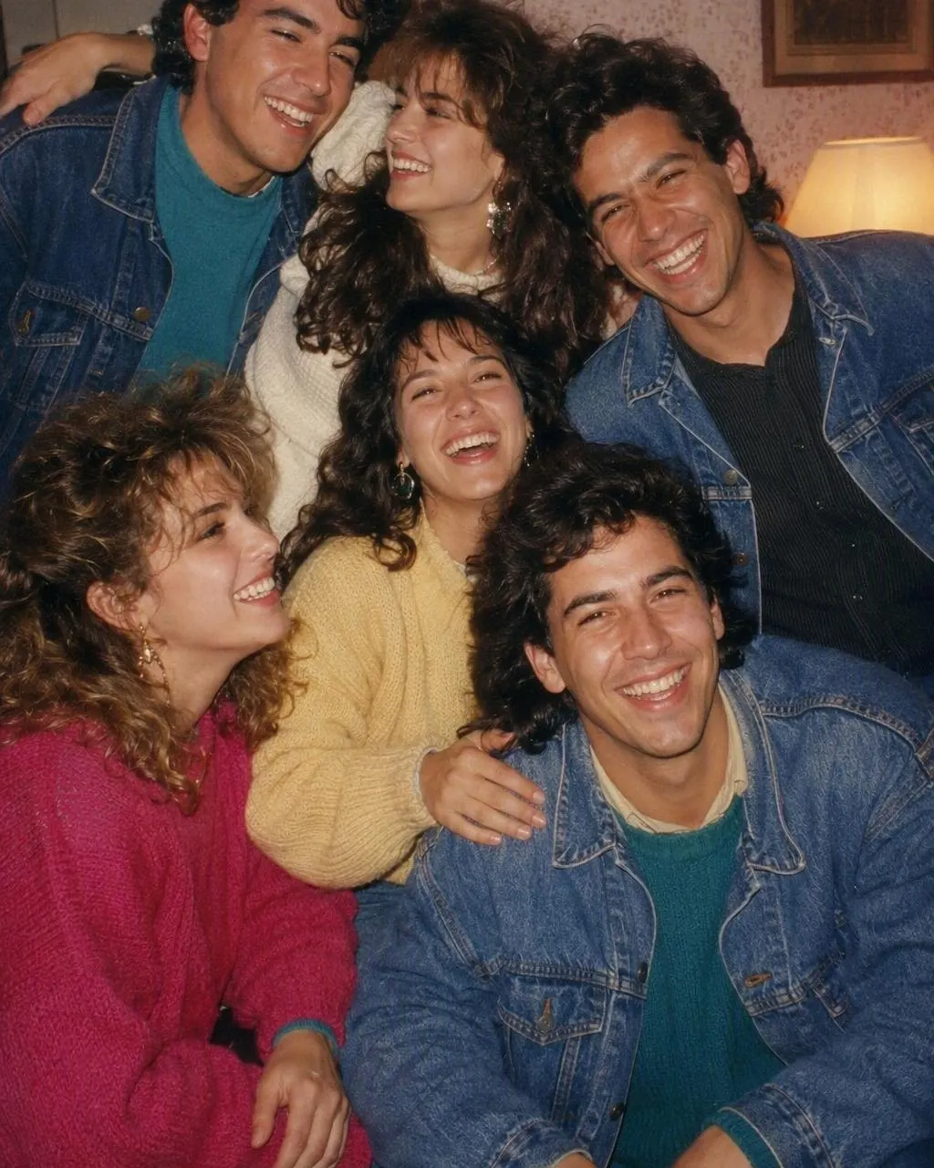 Grupo de amigos con el estilo años 80 generado con IA