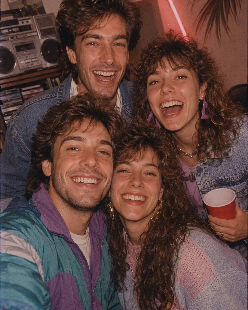 Le selfie de groupe sur les toits part droit dans une soirée de 1986.