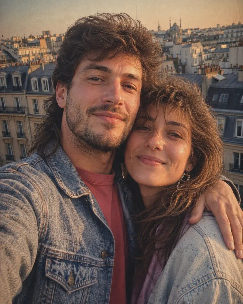 Le selfie sur un toit haussmannien devient une séance de studio des années 80.