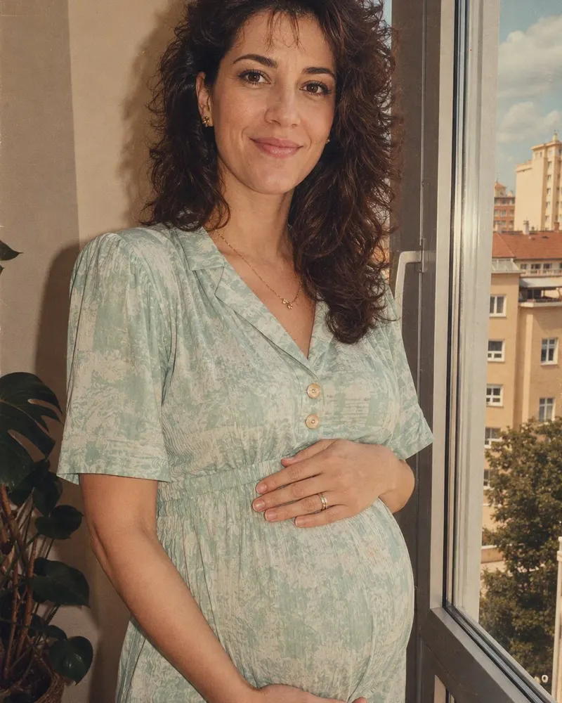 Trudnička fotografija uz prozor dobiva svjetlo i zrno filma iz osamdesetih.