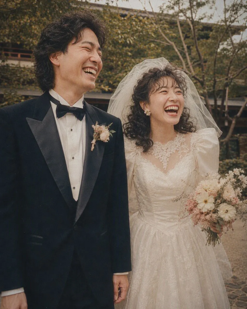 結婚式の写真を80年代風に加工した一枚