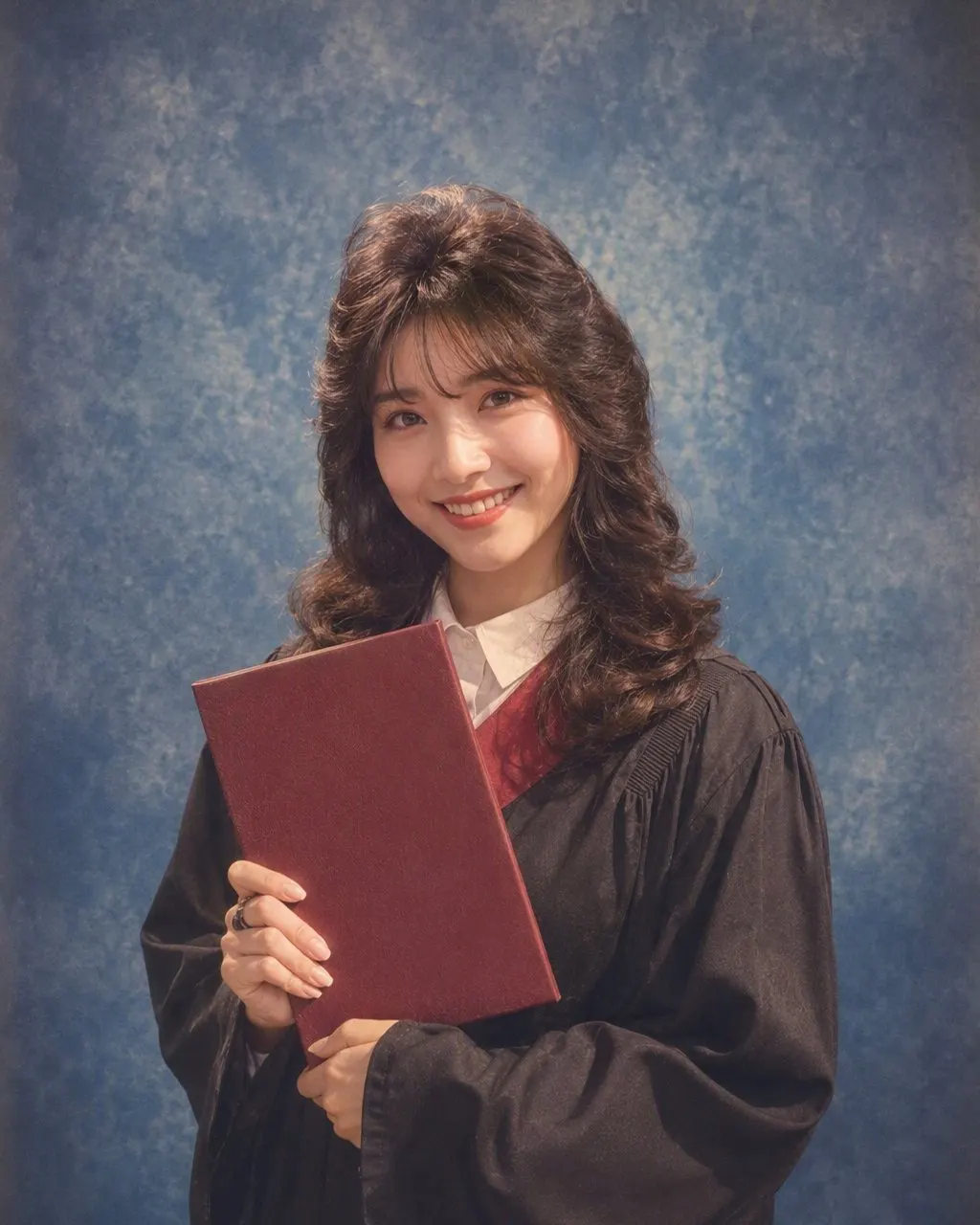 卒業式の写真を80年代風に加工したスタジオポートレート