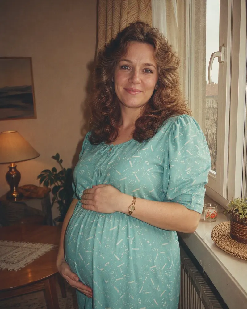 Zdjęcie ciążowe przy oknie wygląda jak sesja z 1986 roku.
