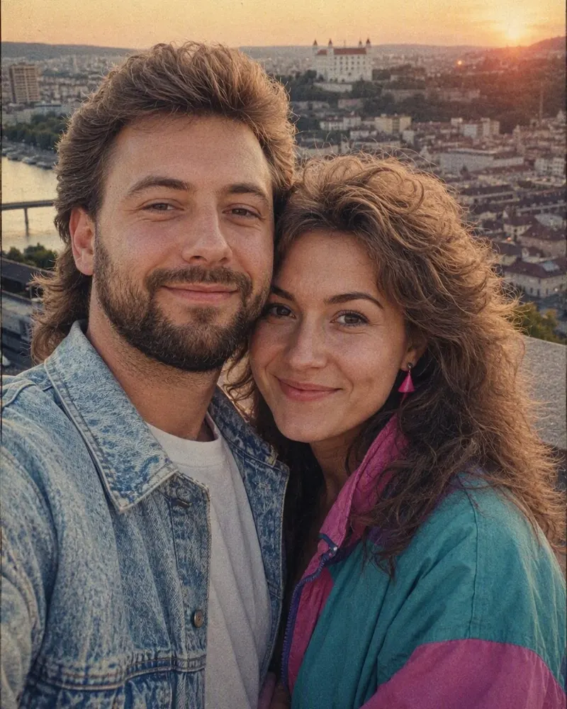 Spoločná fotka dvojice sa mení na ateliérové fotenie z polovice 80. rokov.