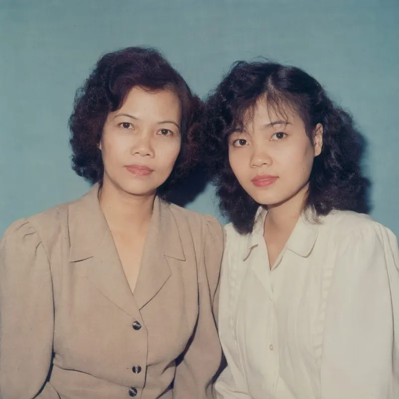 Khoảnh khắc đời thường của hai mẹ con thành tấm ảnh hai người chụp ở hiệu ảnh giữa thập niên 80.