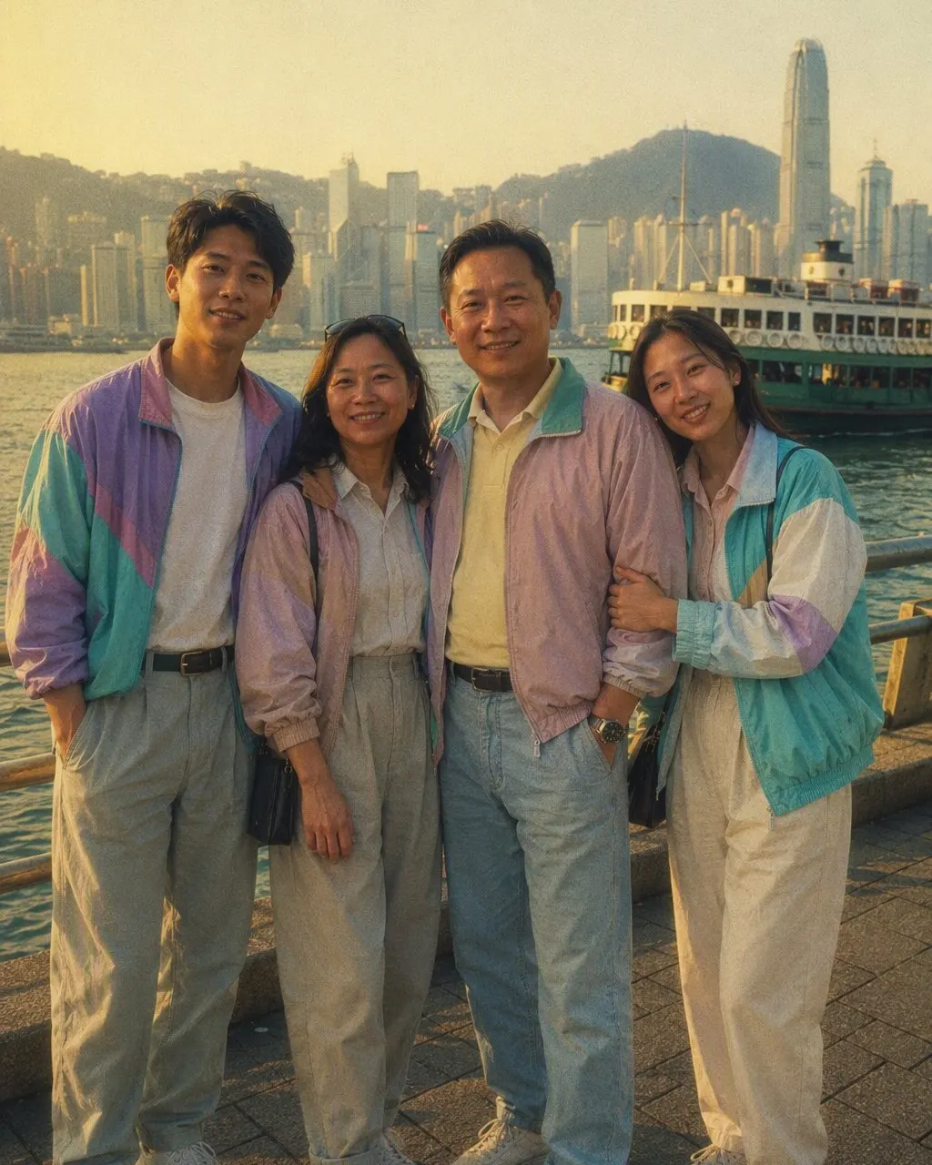 一張旅行相經港風調色後嘅效果:褪色暖黃、低彩度、菲林粒子、八十年代夏日質感