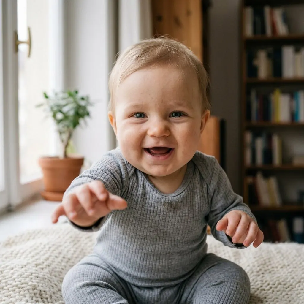 Nahaufnahme eines Babygesichts, das KI-Baby der ersten Beispielfamilie