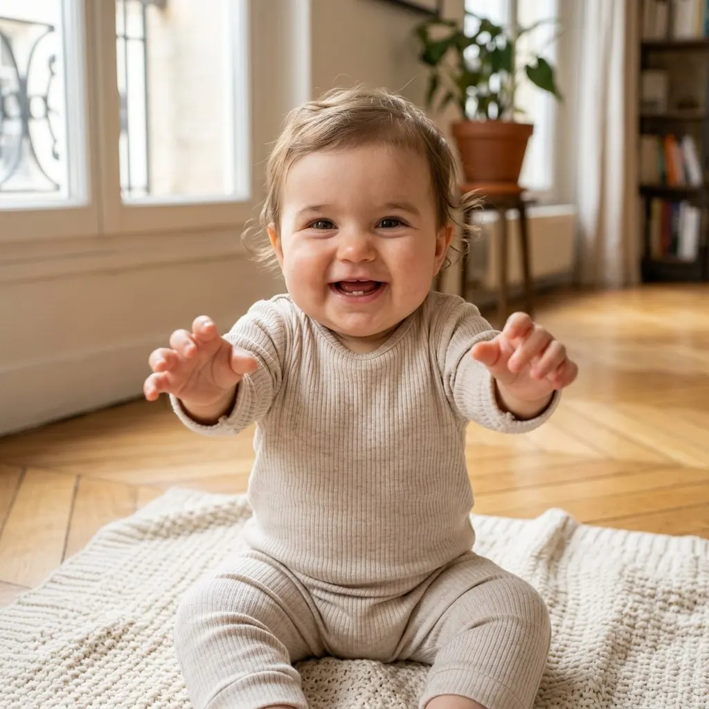 Gros plan sur le visage d’un bébé, le bébé généré par IA de la première famille d’exemple