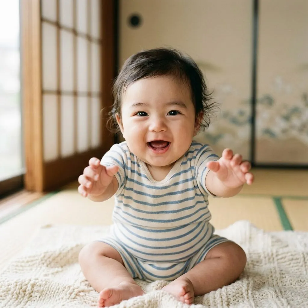 赤ちゃんの顔のアップ。1組目の見本家族のAI赤ちゃん