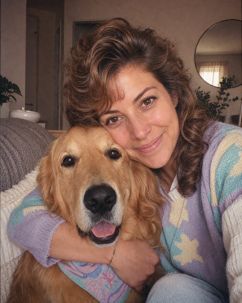 Köpeğinle koltuk fotoğrafı; köpek aynı, bandana 80’lerden.
