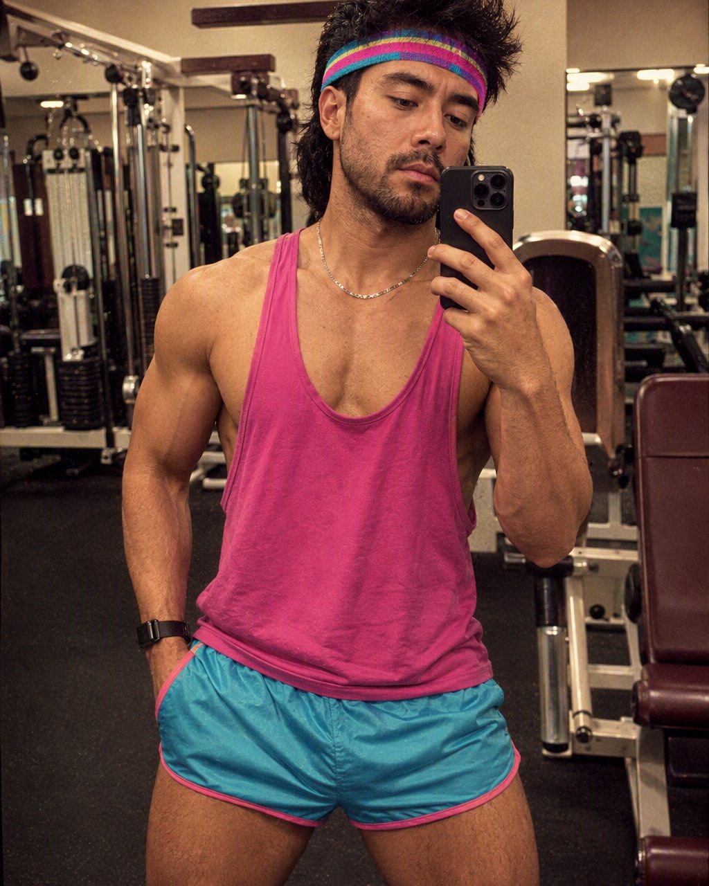 La selfie del gimnasio viaja a la época del aeróbic, con calentadores y colores neón.