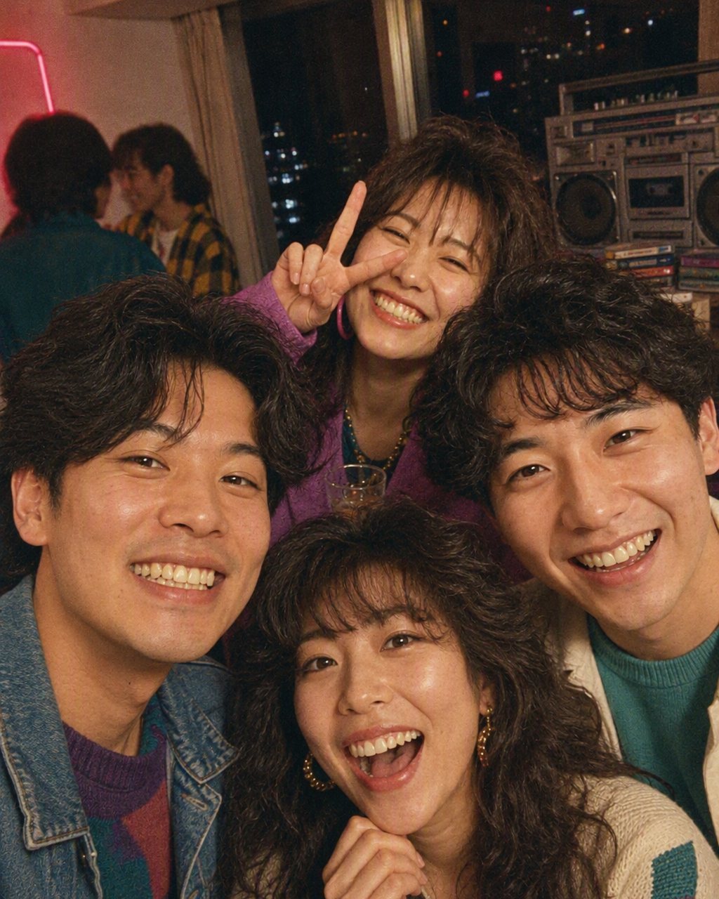 友だちと写った写真を80年代風に加工した一枚