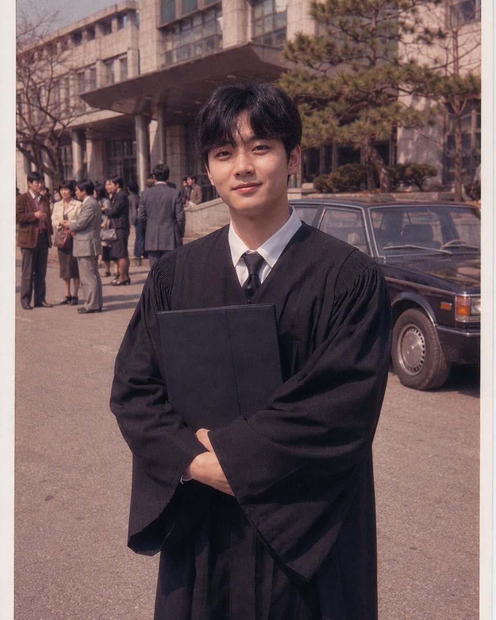 요즘 졸업식 사진이 1980년대 후반 한국 졸업 앨범 사진이 됐어요. 같은 얼굴, 같은 표정. 옷과 머리, 배경, 플래시만 움직였어요.