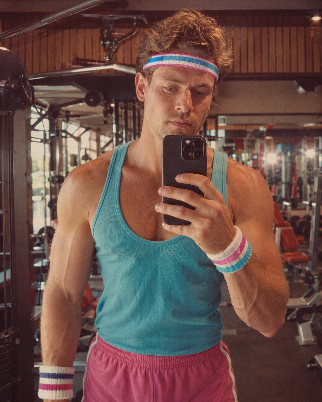 De selfie in de sportschool gaat terug naar het aerobicstijdperk.