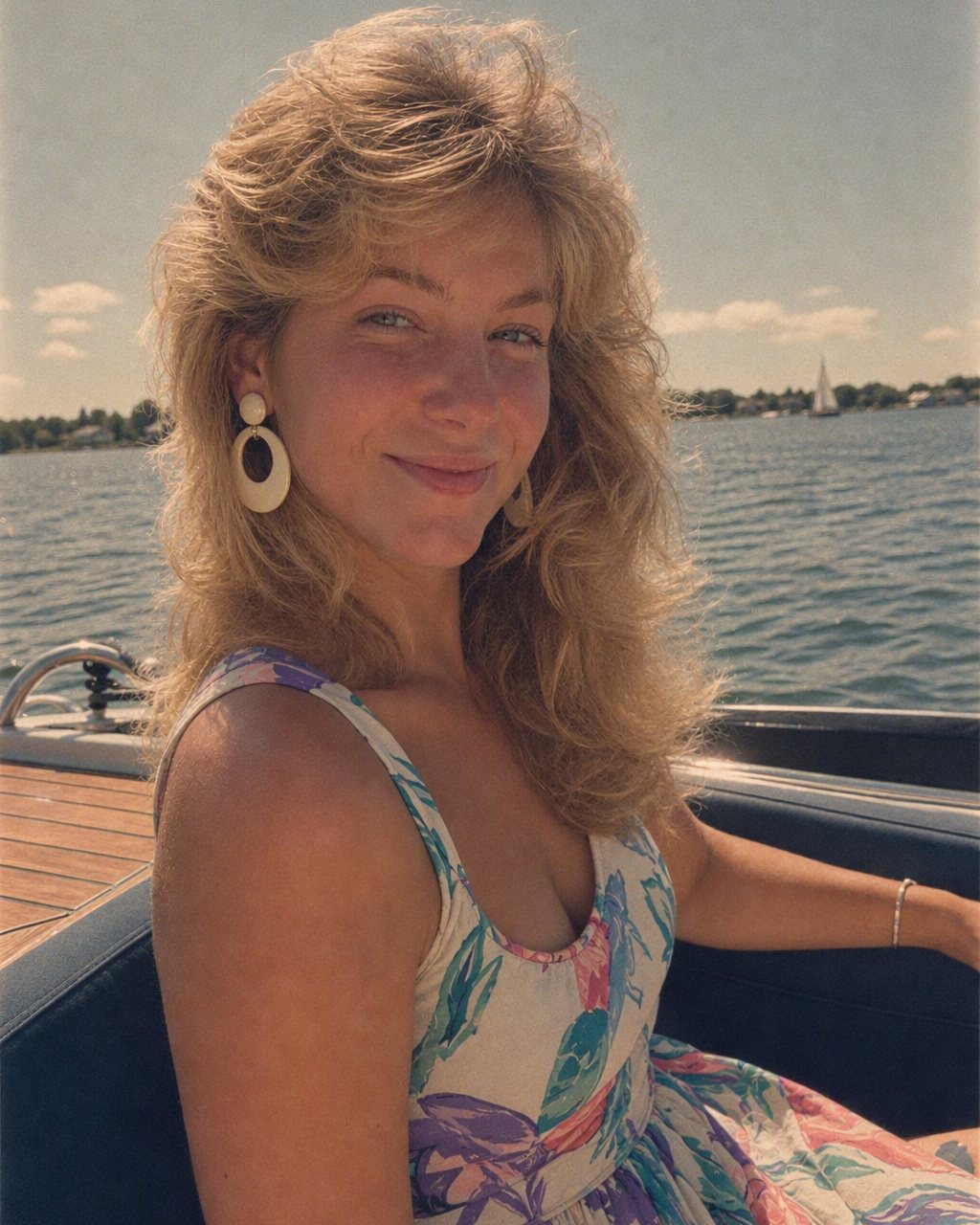 Vakantiefoto in jaren 80-stijl met pasteltinten en filmkorrel, gemaakt met AI