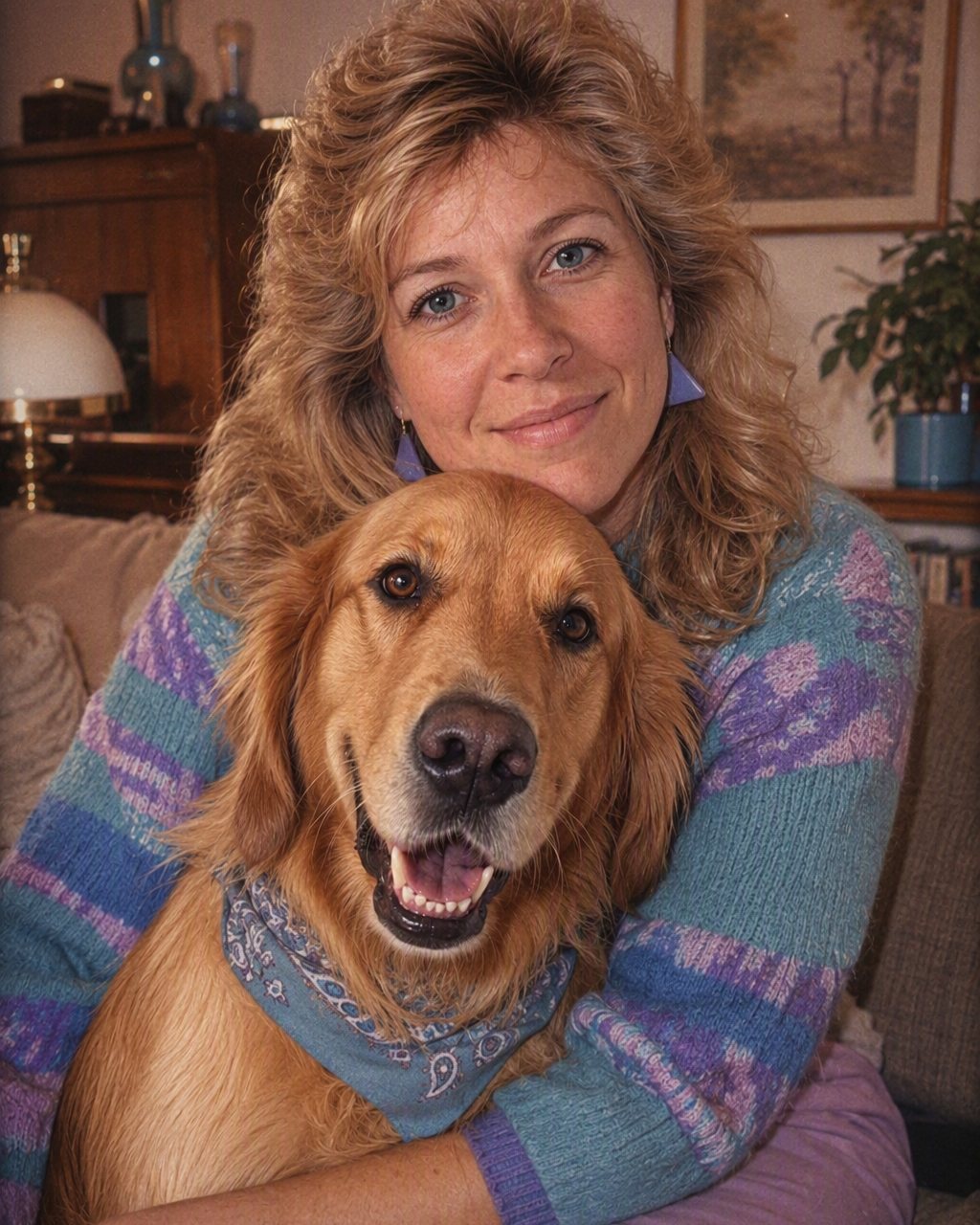 Du och hunden i soffan: hunden är exakt densamma, bandanan kommer rakt från 1985.