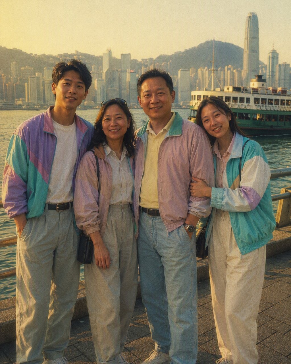 一張旅行相經港風調色後嘅效果:褪色暖黃、低彩度、菲林粒子、八十年代夏日質感